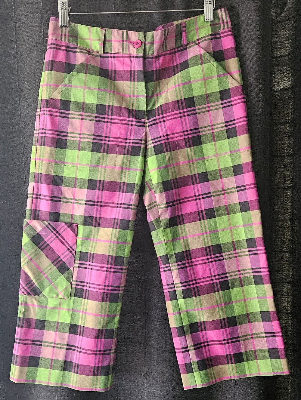 ​NWOT Lilly Pulitzer Plaid Crop Cargo Pants Pink Green Size 2 - Picture 3 of 7